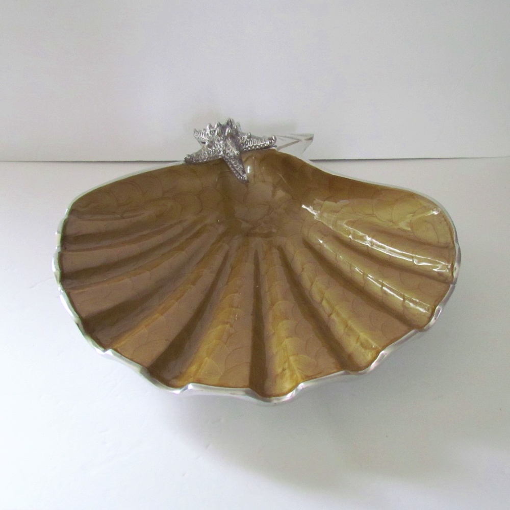 Julia Knight 14.5" Scallop Starfish Bowl, Toffee Color - NWT